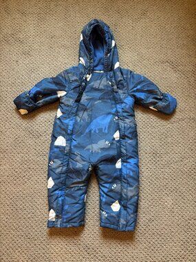 Fleece Lined Blue Dinosaur Snowsuit 12-18M